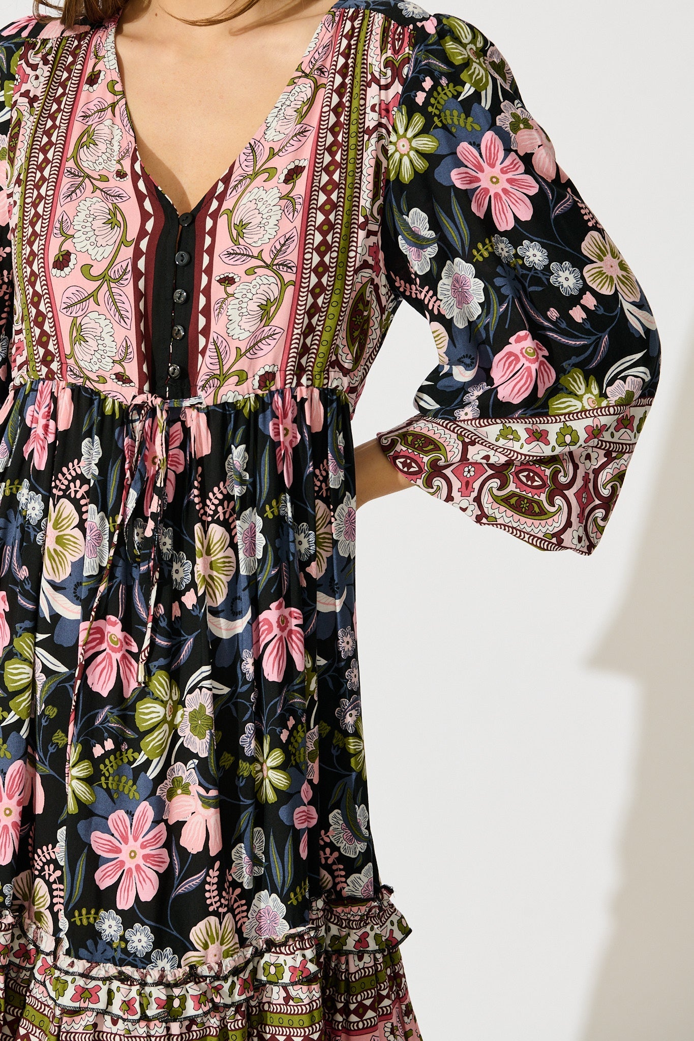 Tully Dress in Black with Pink Boho Floral