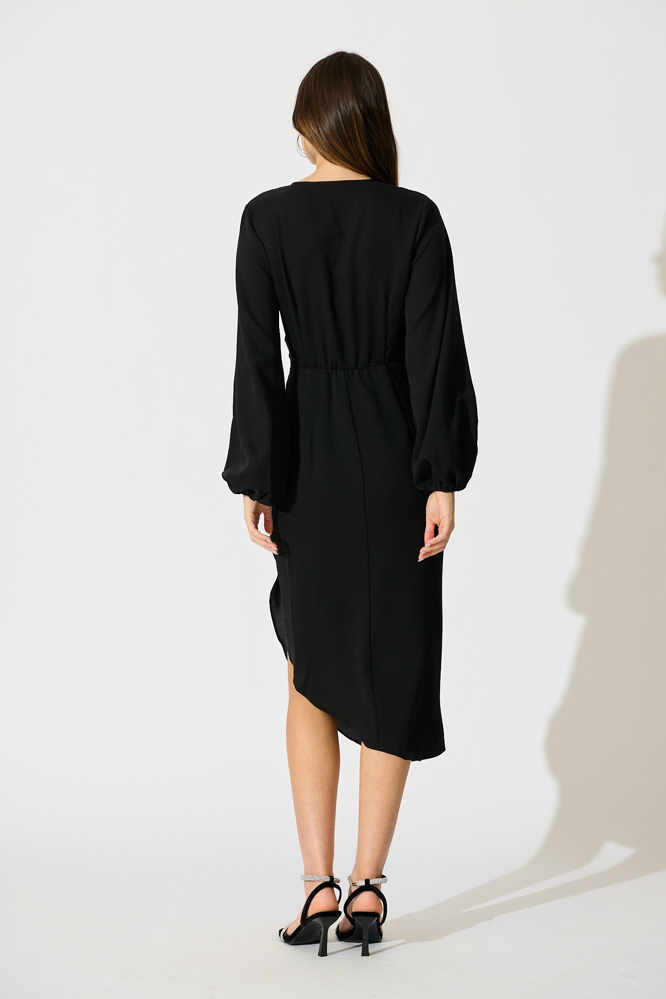 Kalisha Midi Dress in Black Satin