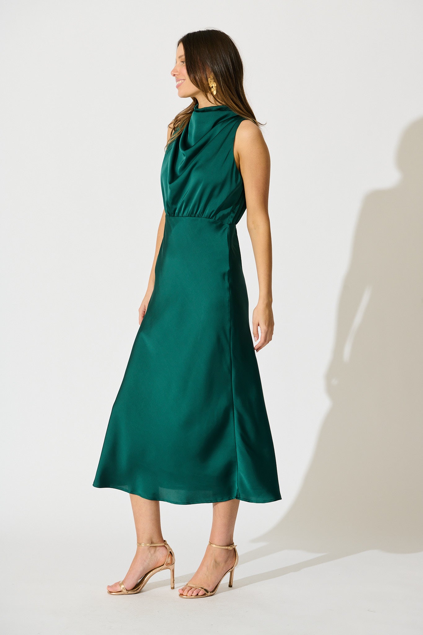 Vision of Love Midi Dress in Emerald Satin