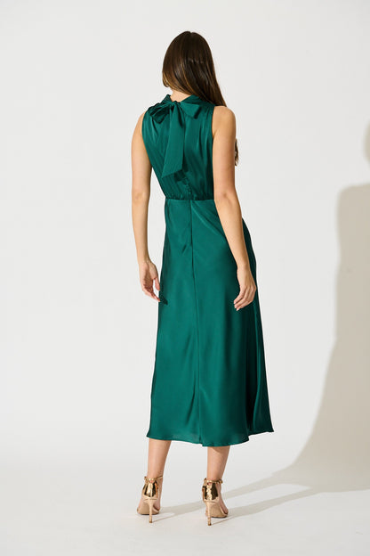Vision of Love Midi Dress in Emerald Satin