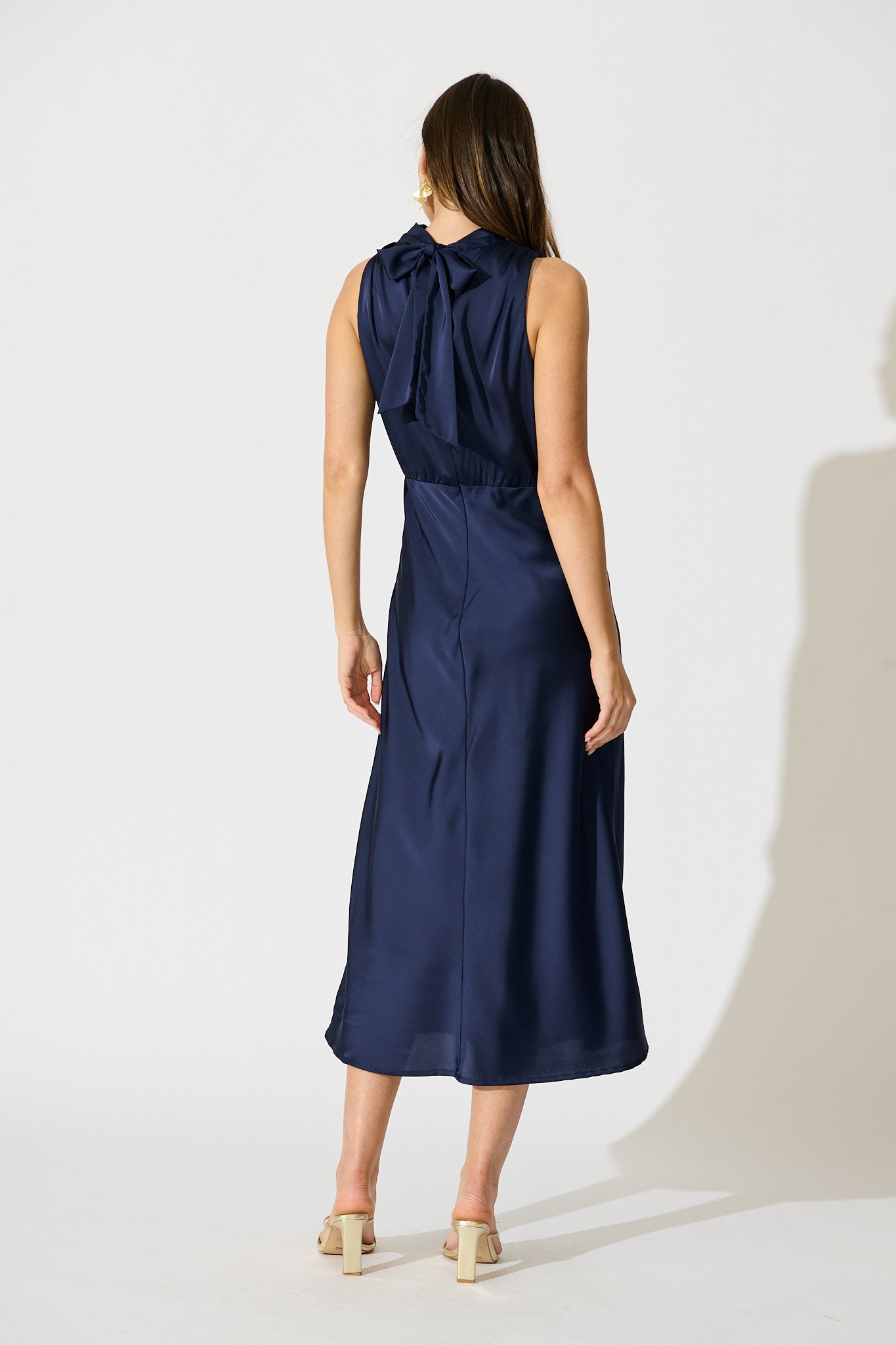 Vision of Love Midi Dress in Navy Satin