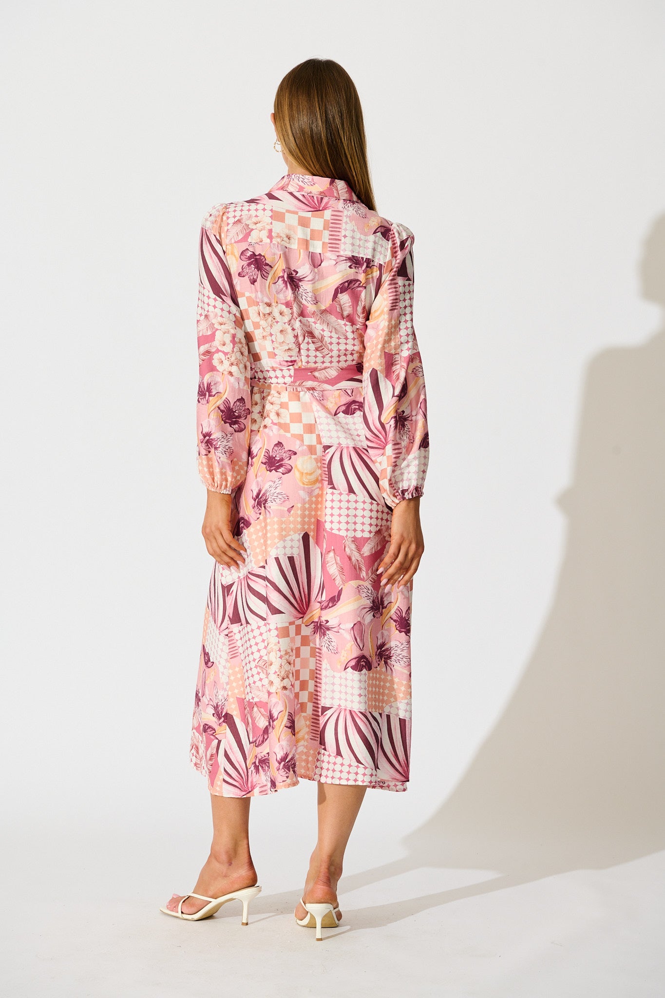 Imagination Midi Shirt Dress in Pink Patchwork Floral