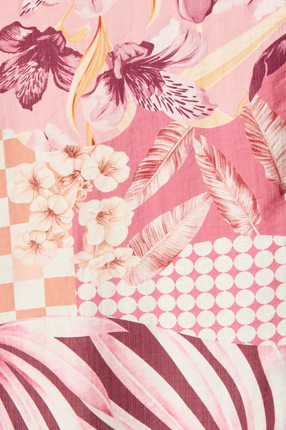 Imagination Midi Shirt Dress in Pink Patchwork Floral