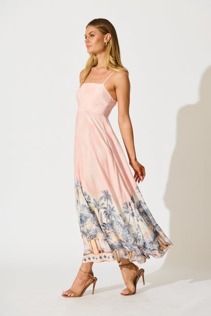 Willa Maxi Sundress in Blush Palm Tree Print