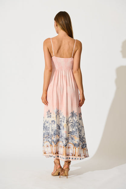 Willa Maxi Sundress in Blush Palm Tree Print