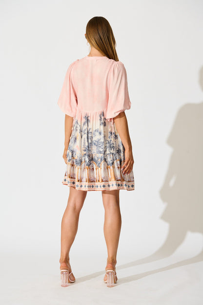 Emelyn Smock Dress in Blush Palm Tree Print