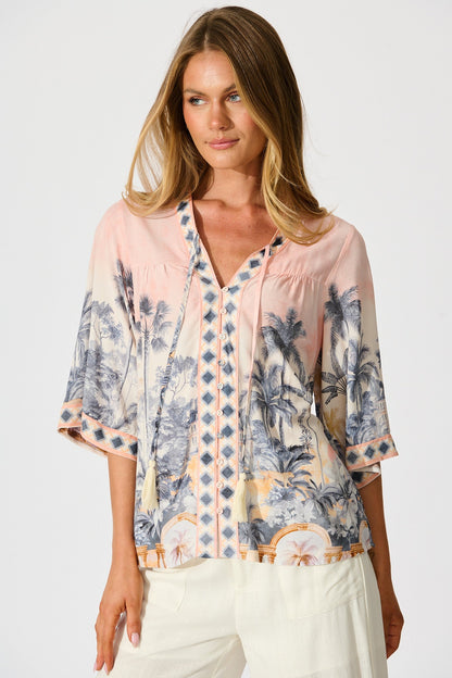 Portobello Top in Blush Palm Tree Print