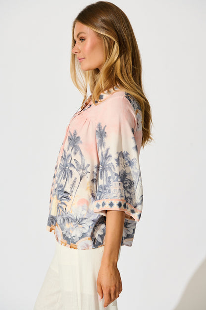 Portobello Top in Blush Palm Tree Print