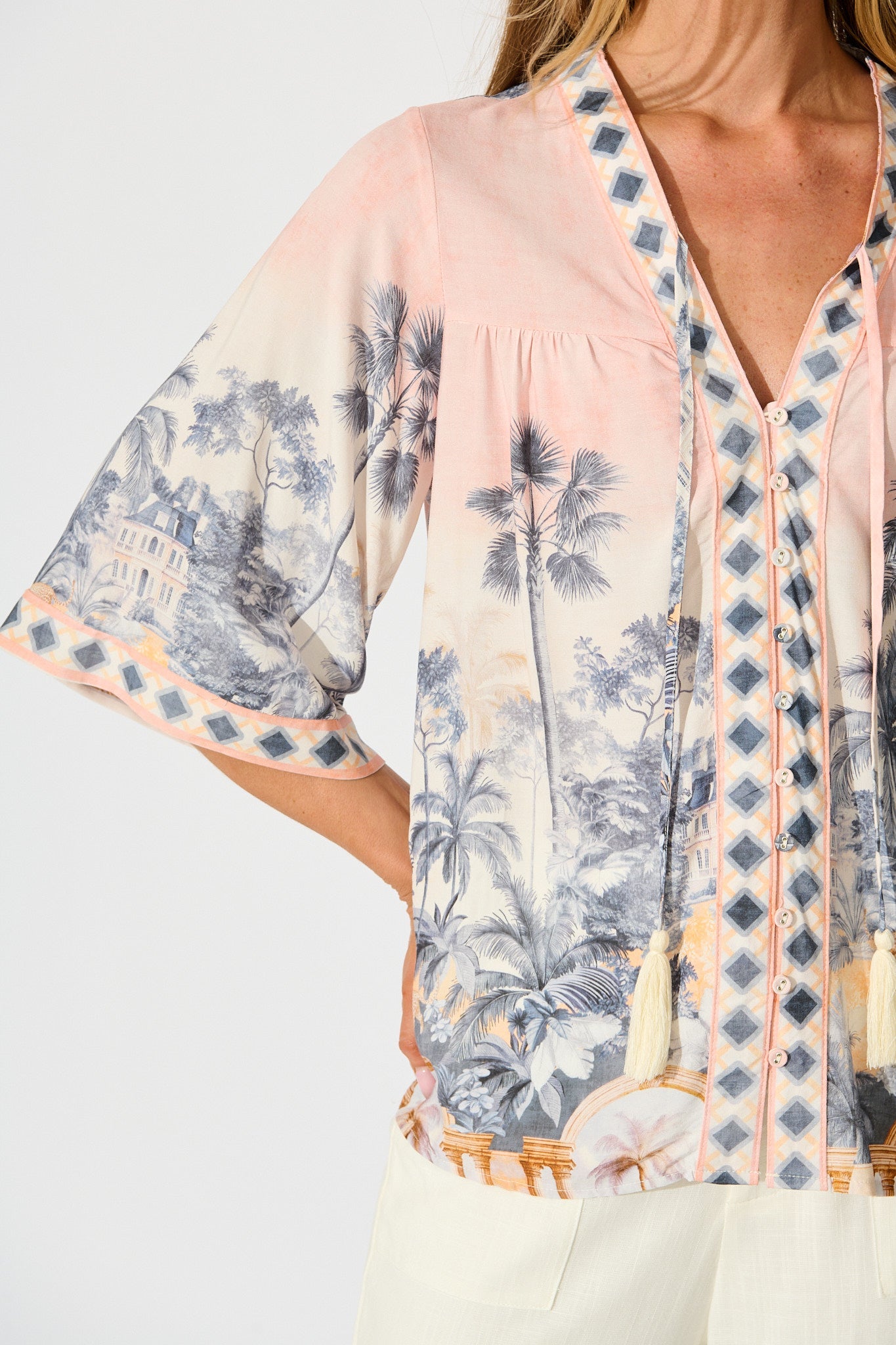 Portobello Top in Blush Palm Tree Print
