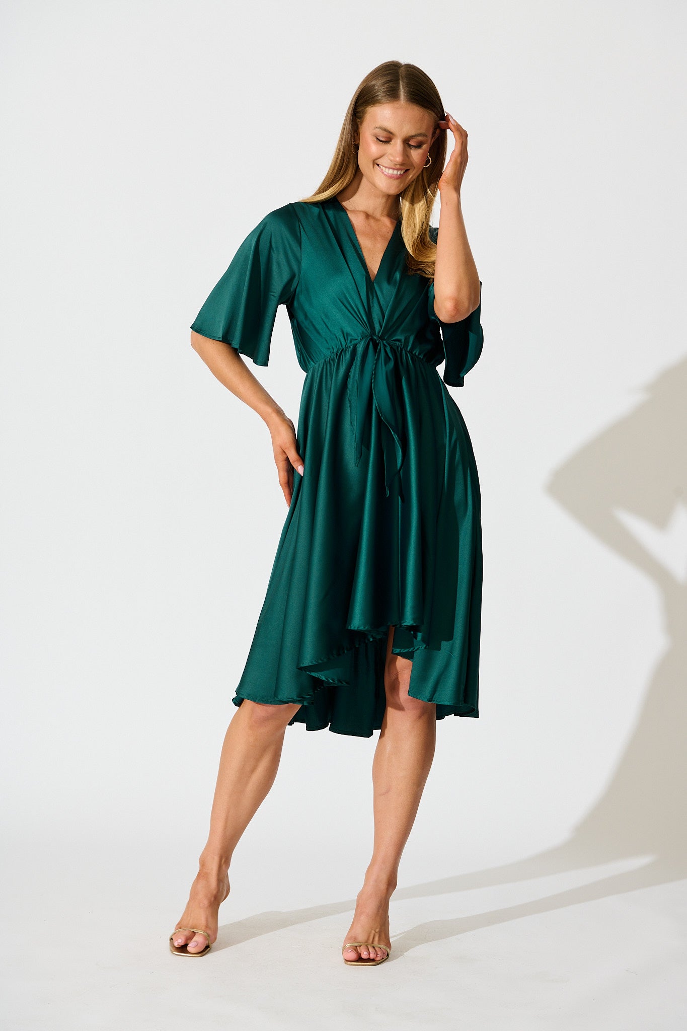 Helsinki Dress In Emerald Green Satin