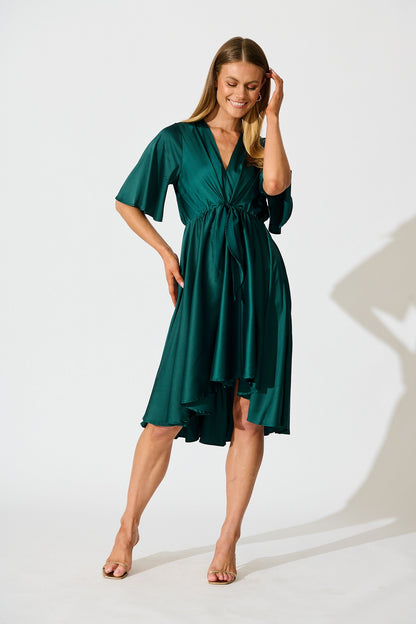 Helsinki Dress In Emerald Green Satin