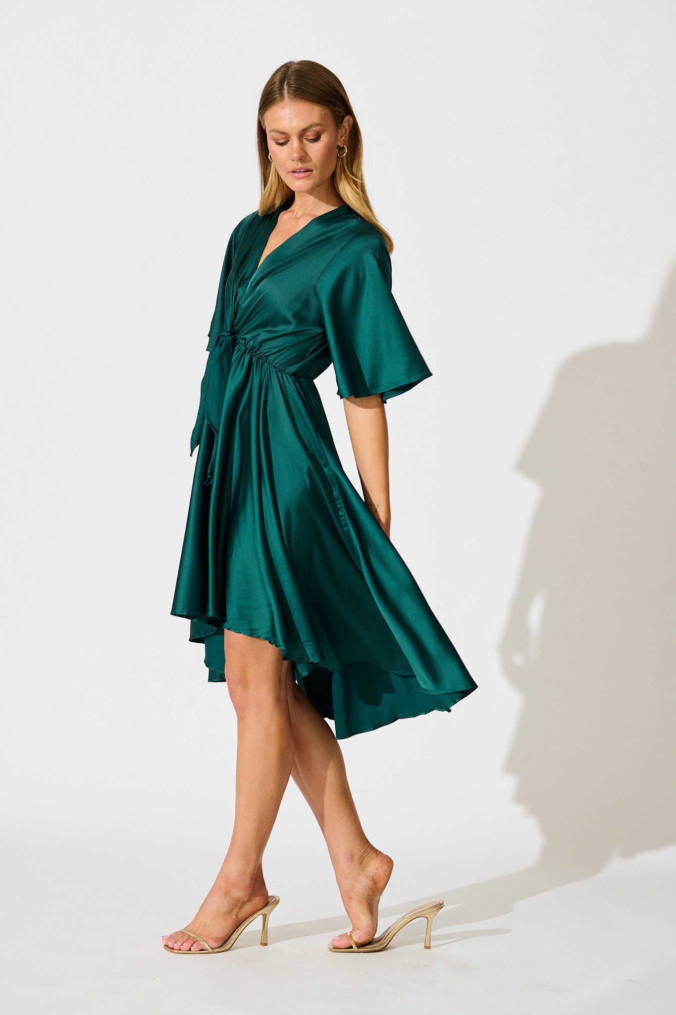 Helsinki Dress In Emerald Green Satin