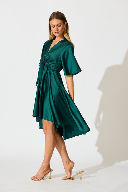 Helsinki Dress In Emerald Green Satin