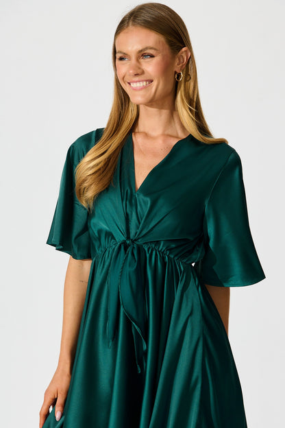 Helsinki Dress In Emerald Green Satin