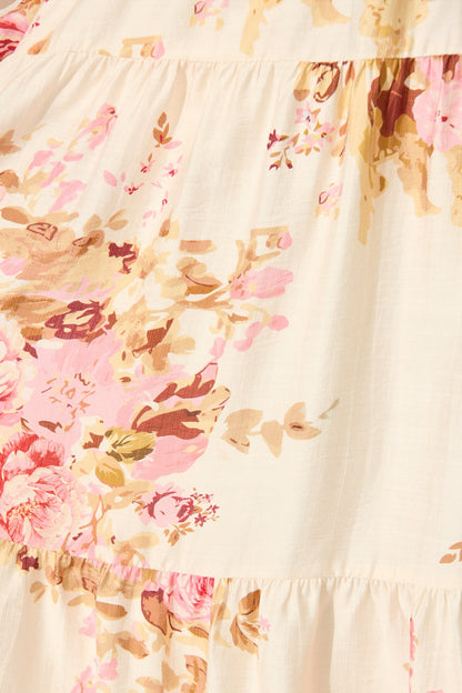 Primavera Midi Dress in Cream with Pink Floral