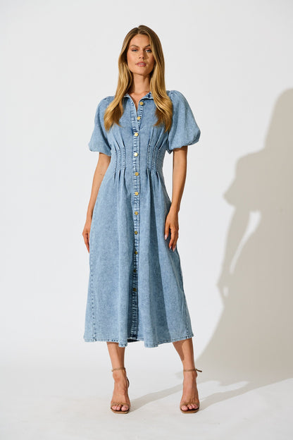 PRE ORDER Fine Form Midi Dress in Mid Blue Denim