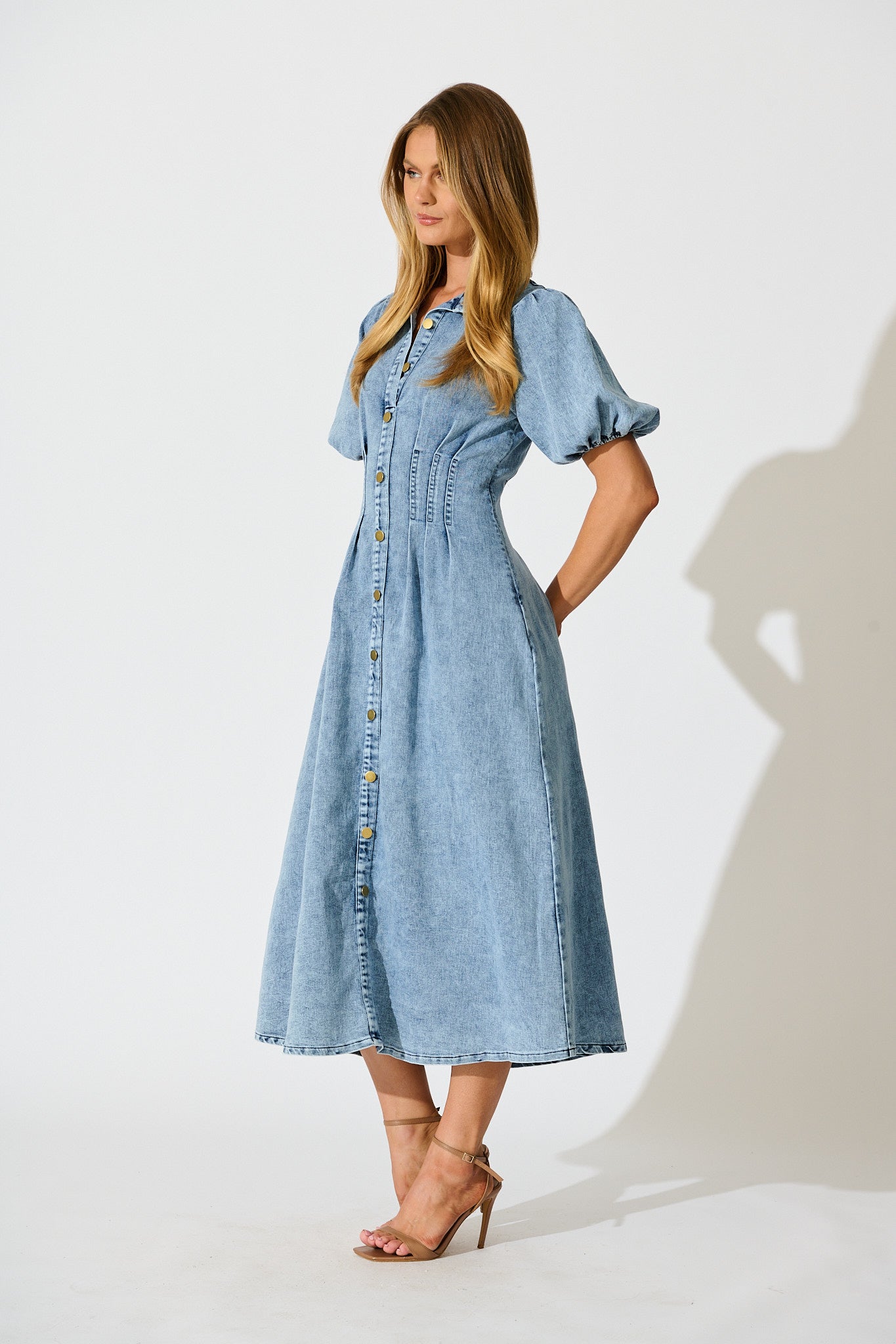 PRE ORDER Fine Form Midi Dress in Mid Blue Denim