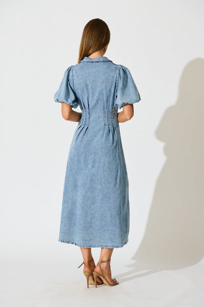 PRE ORDER Fine Form Midi Dress in Mid Blue Denim