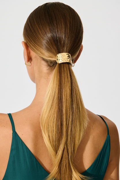Stania Metal Ponytail Cuff Hair Tie in Textured Gold