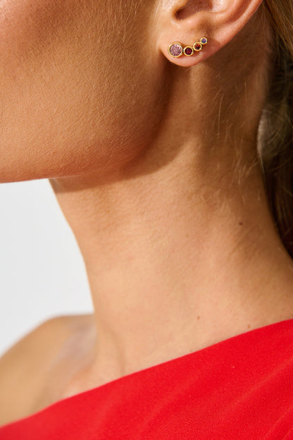 Meteorites Stud Earrings in 18k Gold Plated with Red Multi Stones