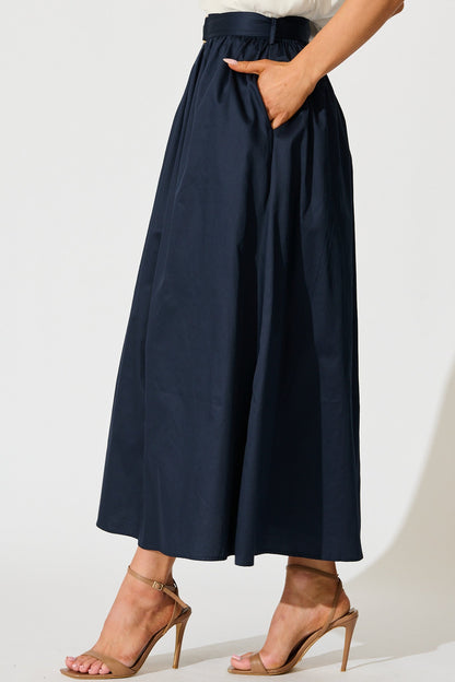 Tyra Maxi Skirt in Navy Cotton