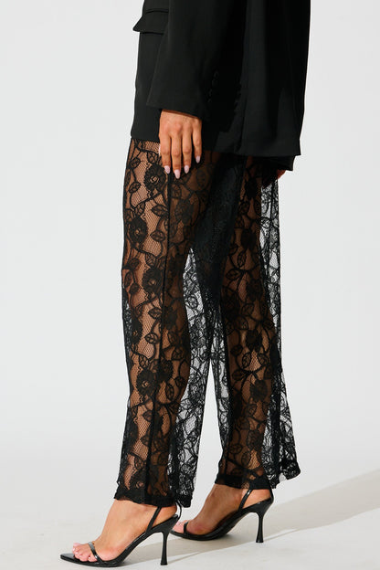 Soft Line Lace Pants In Black