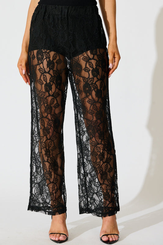 Soft Line Lace Pants In Black