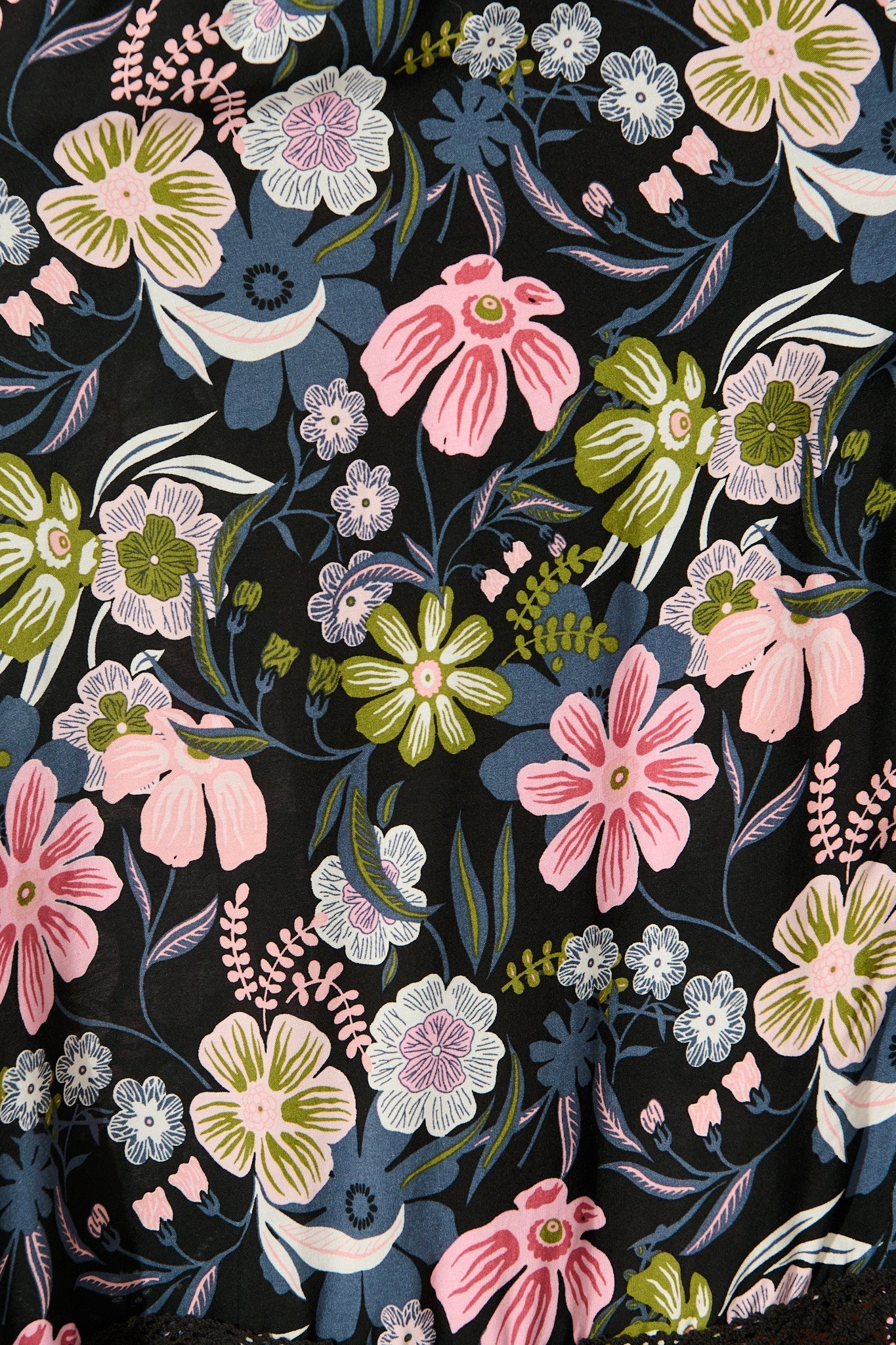 Mayda Maxi Dress in Black with Pink Boho Floral