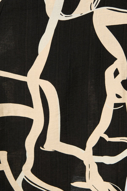 PRE ORDER Libra Midi Shirt Dress in Black with Cream Swirl Print Linen Blend