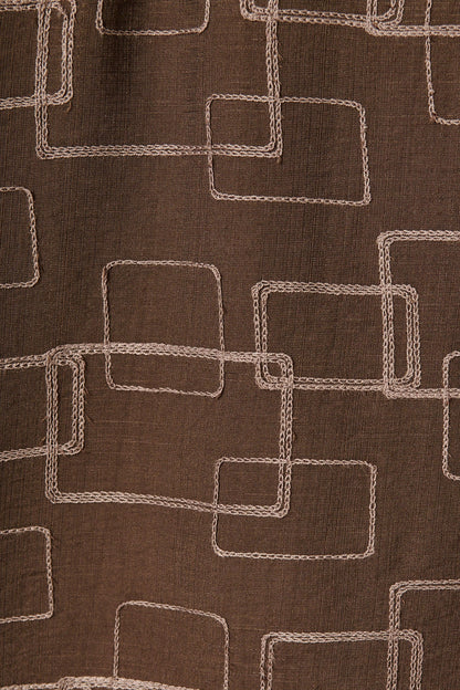 Hartlee Midi Shirt Dress in Brown Embroidery Linen Blend