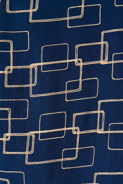 Hartlee Midi Shirt Dress in Navy Embroidery Linen Blend