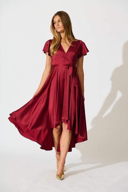 Loulou Maxi Dress in Wine Satin