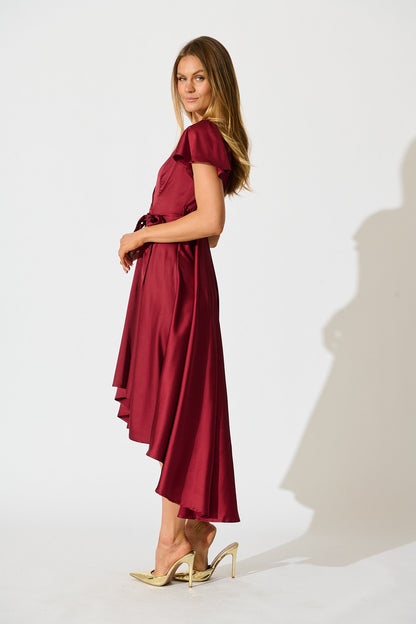 Loulou Maxi Dress in Wine Satin