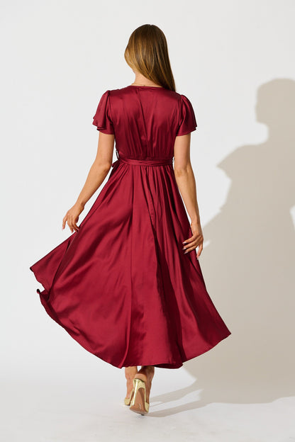 Loulou Maxi Dress in Wine Satin