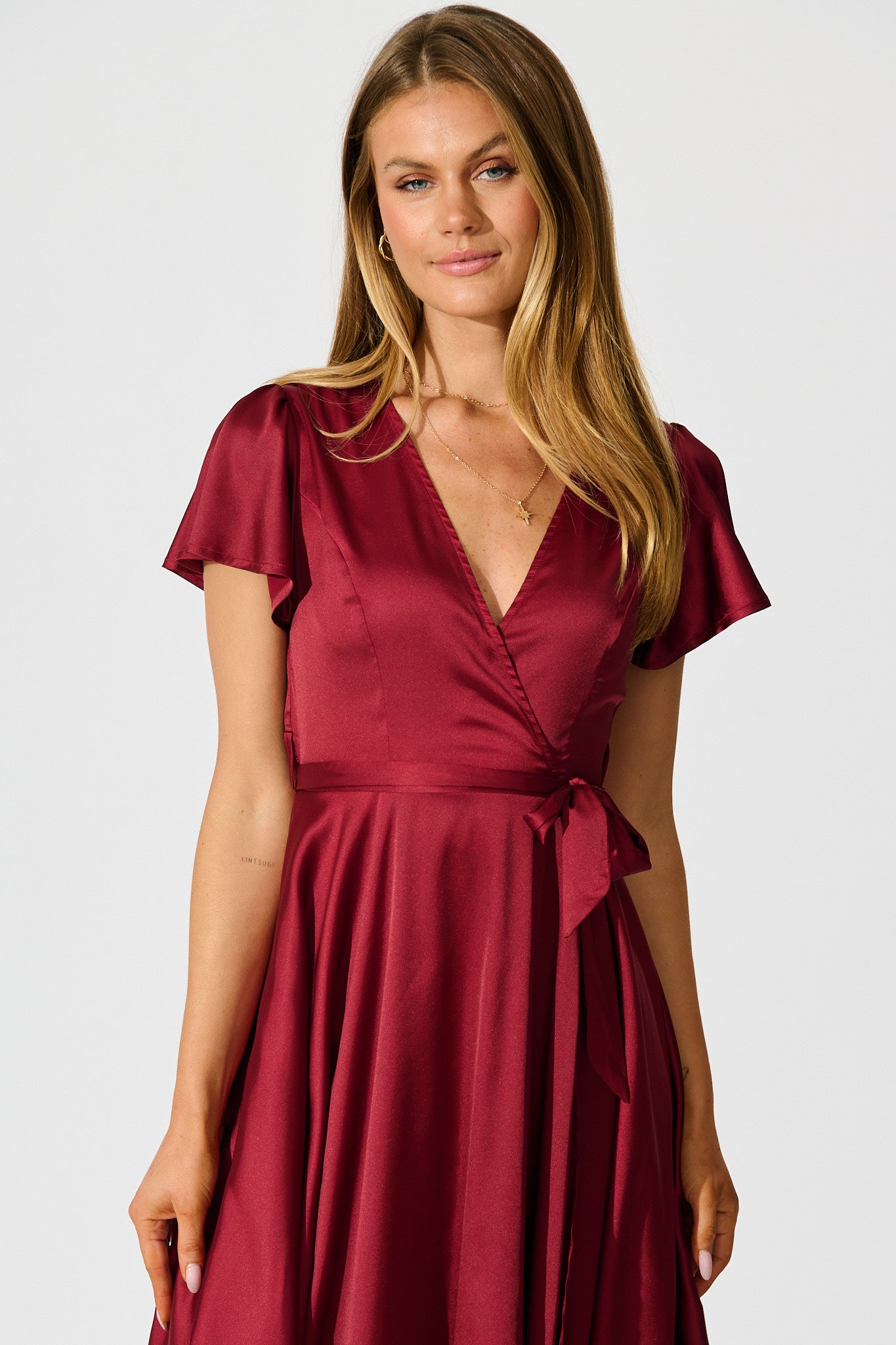 Loulou Maxi Dress in Wine Satin