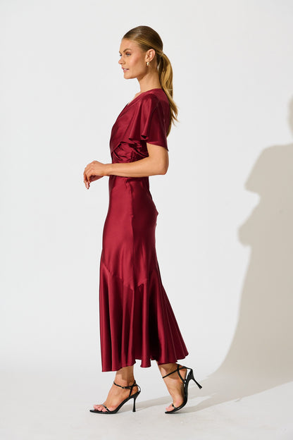 Sunset Serenade Maxi Dress in Wine Satin