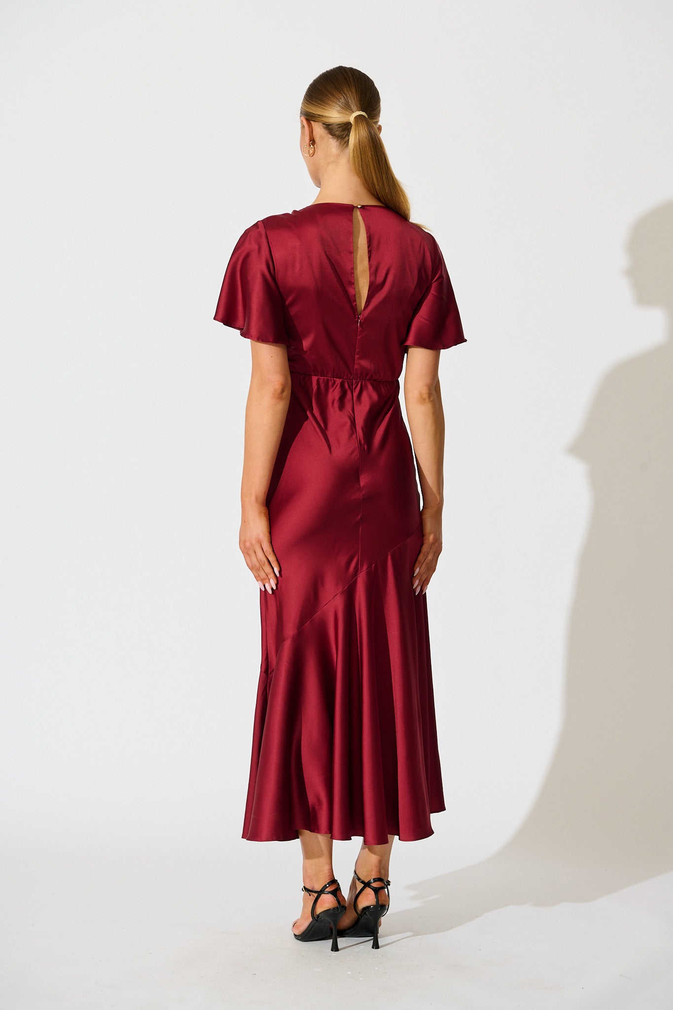 Sunset Serenade Maxi Dress in Wine Satin