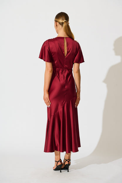 Sunset Serenade Maxi Dress in Wine Satin