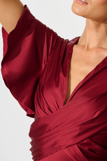 Sunset Serenade Maxi Dress in Wine Satin