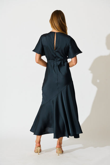 Sunset Serenade Maxi Dress in Navy Satin