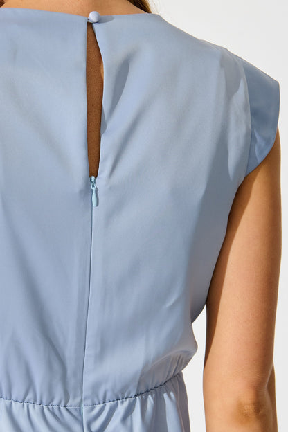 Elegant Devotion Maxi Dress in Ice Blue Satin