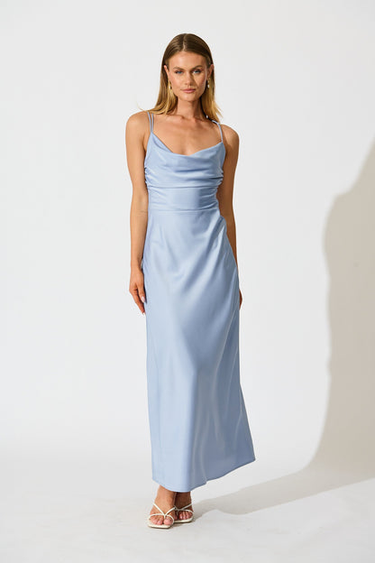 Timeless Whispers Maxi Dress in Ice Blue Satin