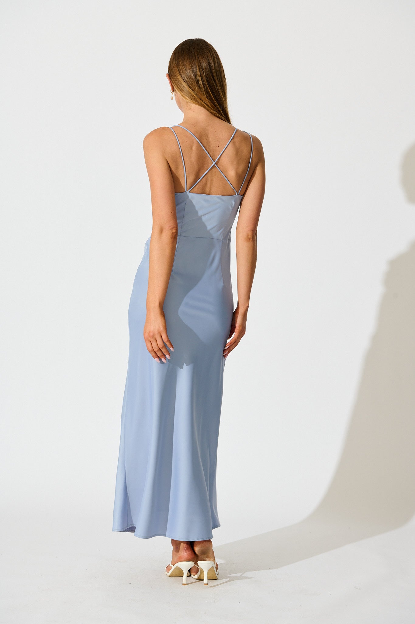 Timeless Whispers Maxi Dress in Ice Blue Satin