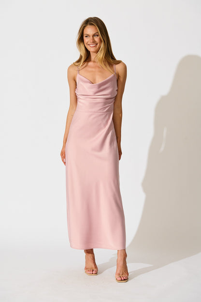 Timeless Whispers Maxi Dress in Blush Satin