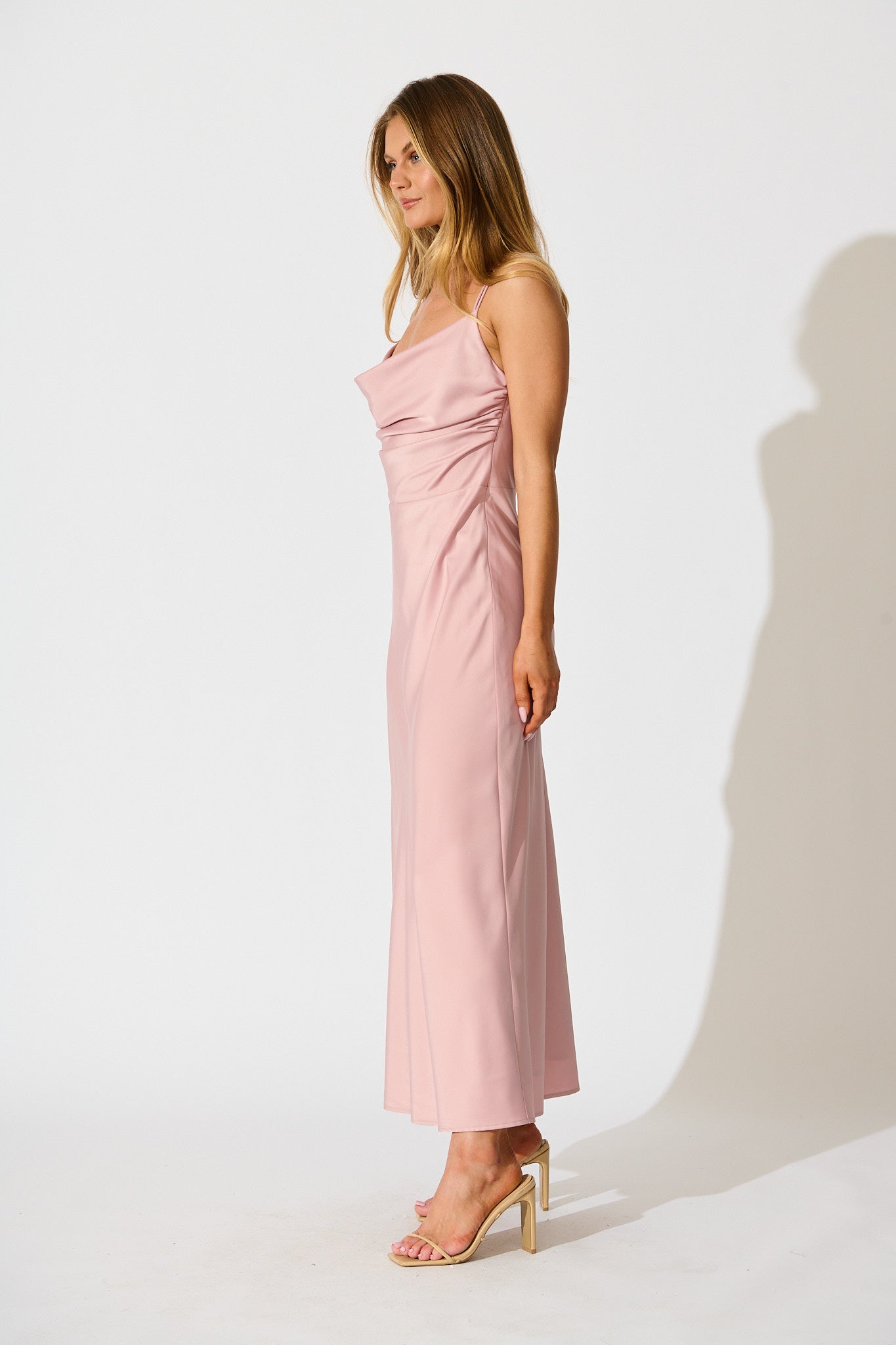 Timeless Whispers Maxi Dress in Blush Satin