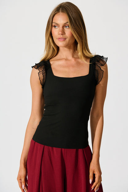 Veil of Dots Top in Black Jersey