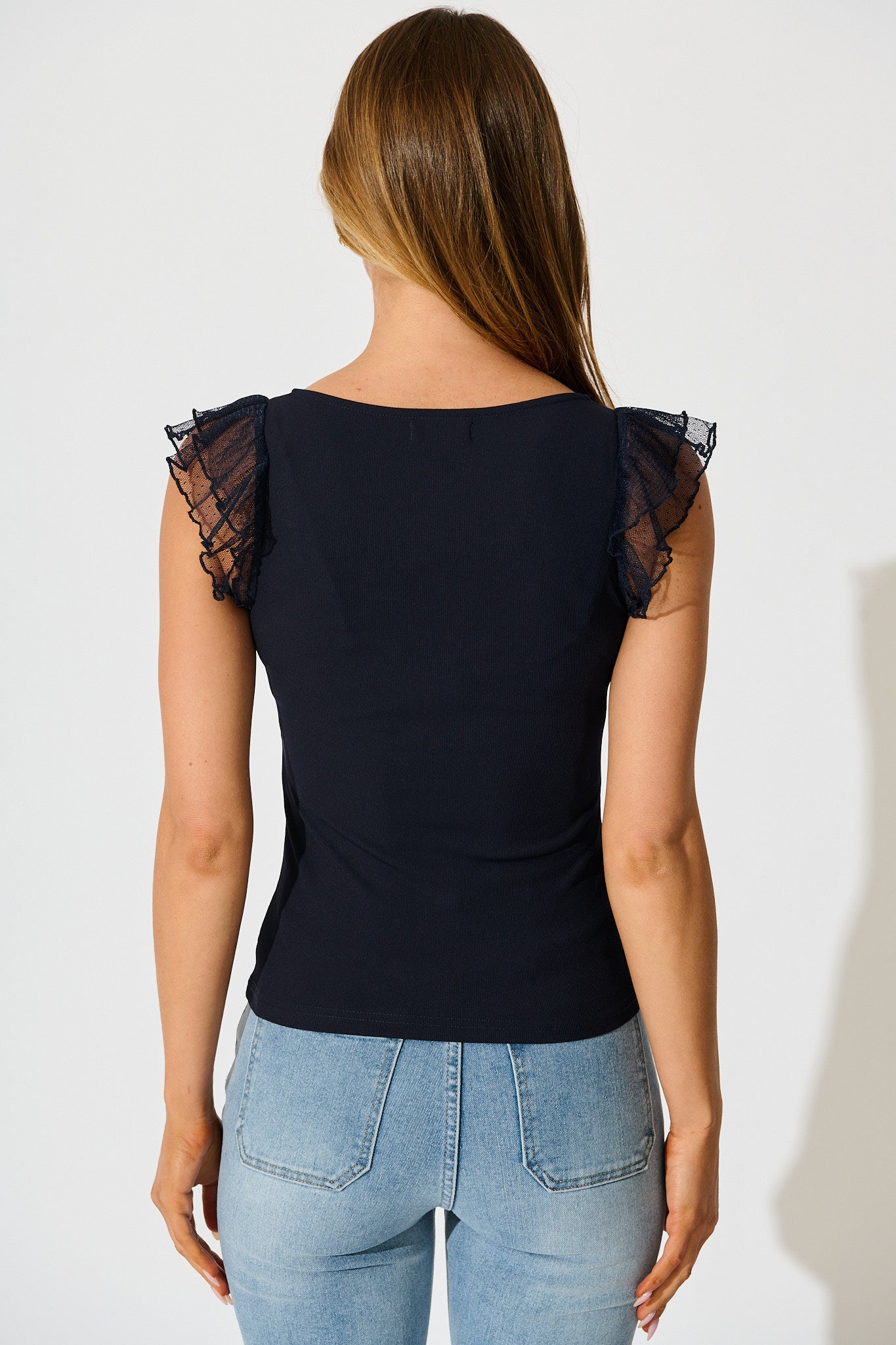 Veil Of Dots Top in Navy Jersey