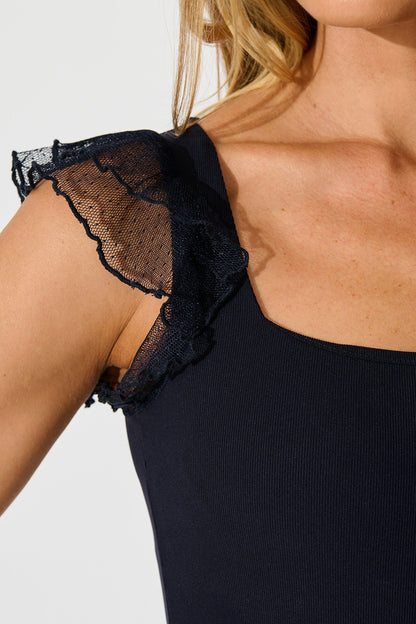 Veil Of Dots Top in Navy Jersey