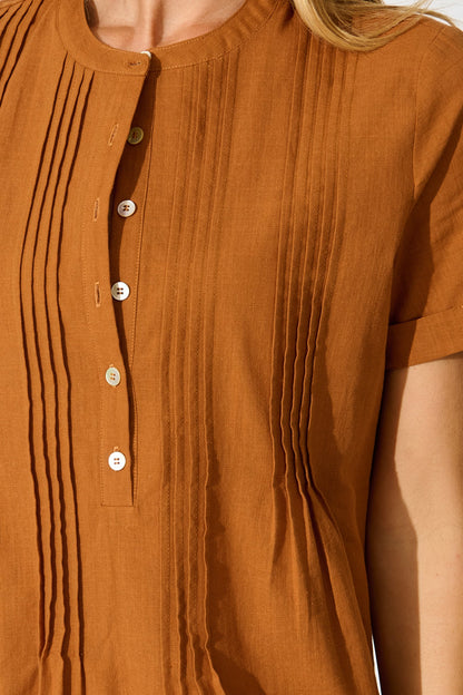 Ivory Fields Smock Dress in Camel Brown Cotton