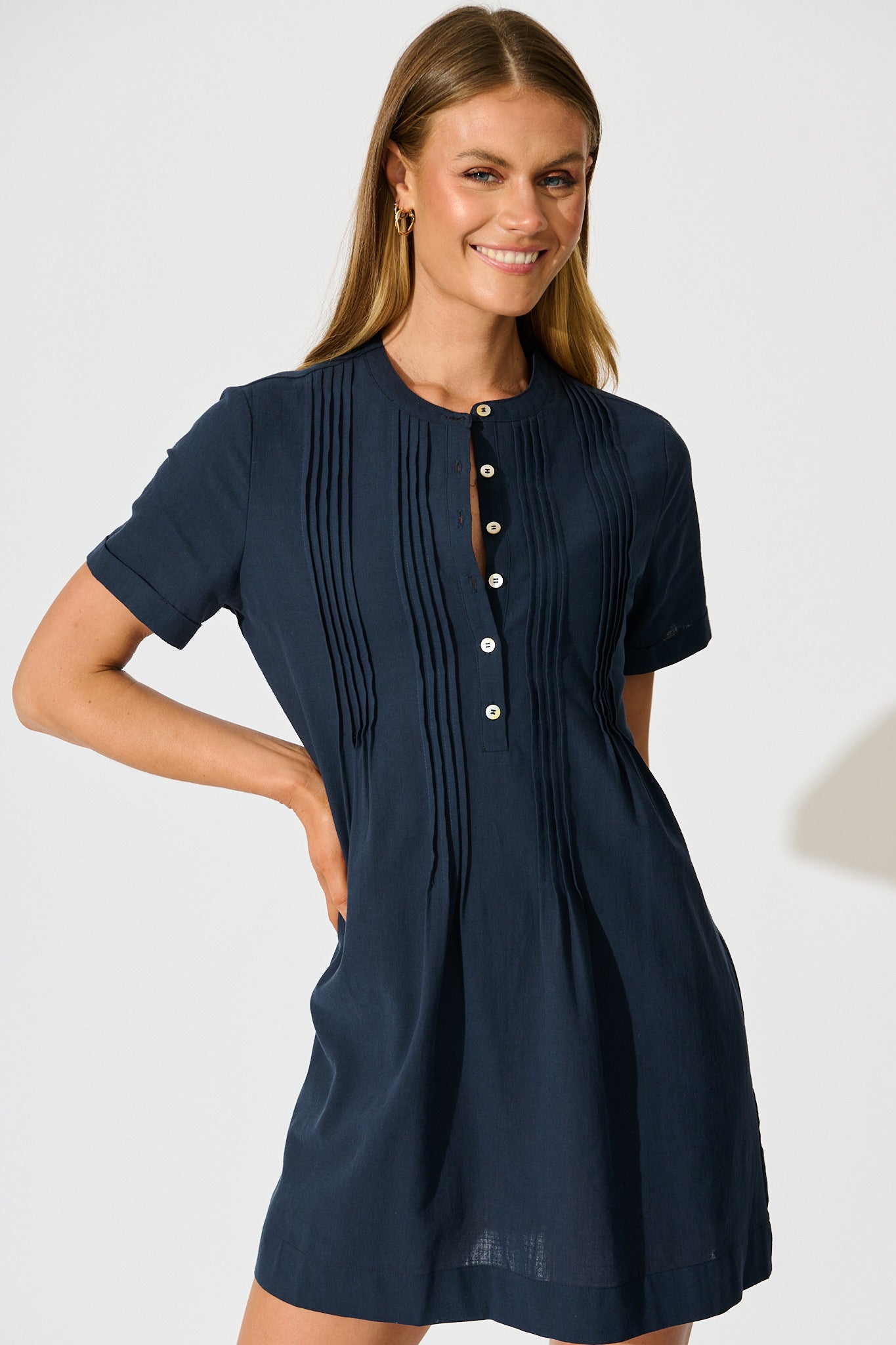 Ivory Fields Smock Dress in Navy Cotton